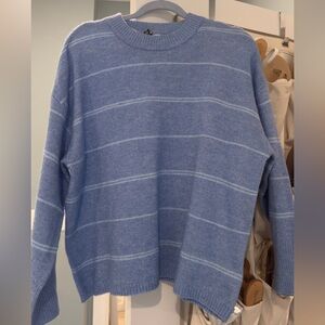 H&M Light Blue Striped Crewneck Sweater